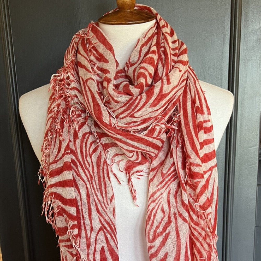 Chan Luu Red and Cream Zebra Print Scarf Wrap